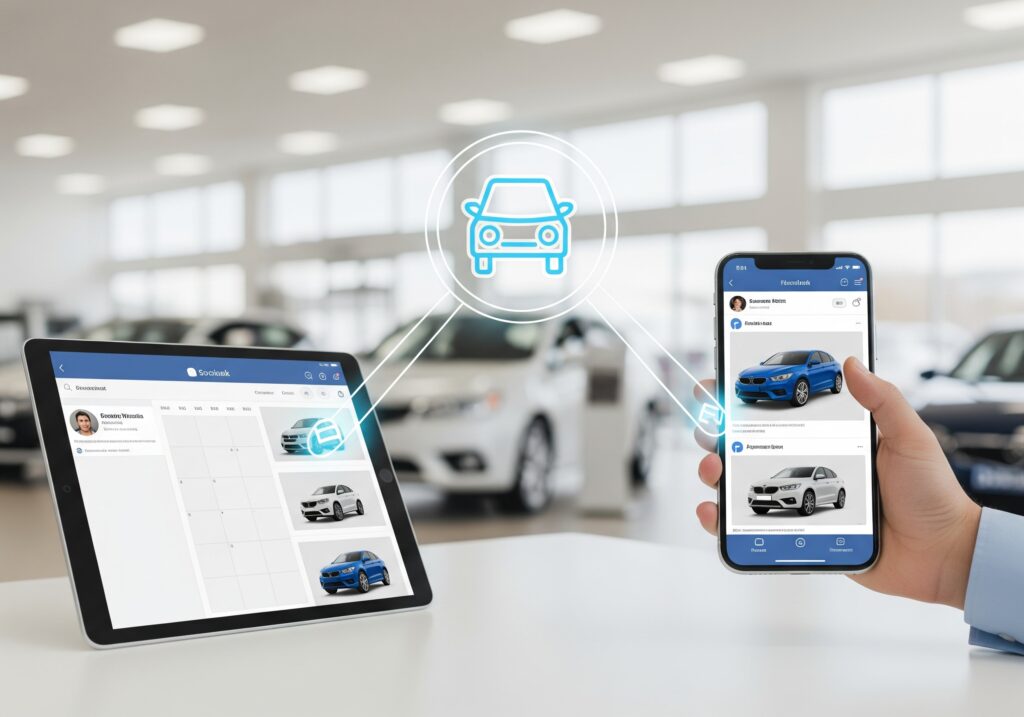 Facebook automatisieren: Fahrzeugposts planbar veröffentlichen, lokale Sichtbarkeit steigern und Social Media Marketing fürs Autohaus effizient steuern.