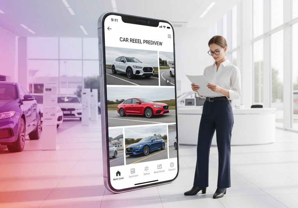 Instagram Reels aus Fahrzeugfotos automatisch erstellen. Social Media Marketing fürs Autohaus: mehr Sichtbarkeit, mehr Erstkontakte und planbarer Fahrzeug-Content.