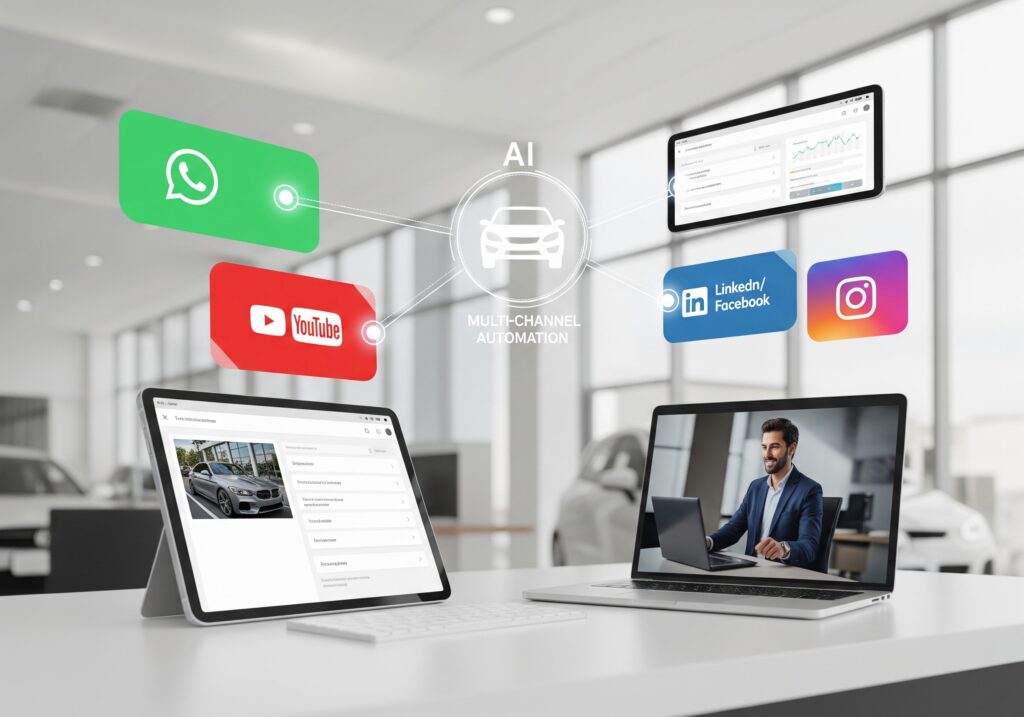 Instagram, WhatsApp, LinkedIn, YouTube & Facebook automatisieren. Multi-Channel Social Media Marketing fürs Autohaus – planbar, effizient, skalierbar.