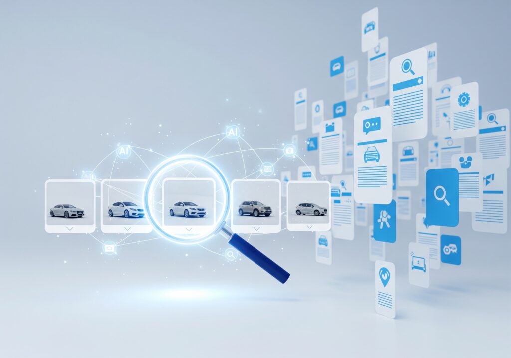 Intelligente Fahrzeugsuche verbessert SEO: mehr interne Seitenaufrufe, bessere Nutzer-Signale, Longtail-Traffic und saubere Datenstruktur für Google & AI.