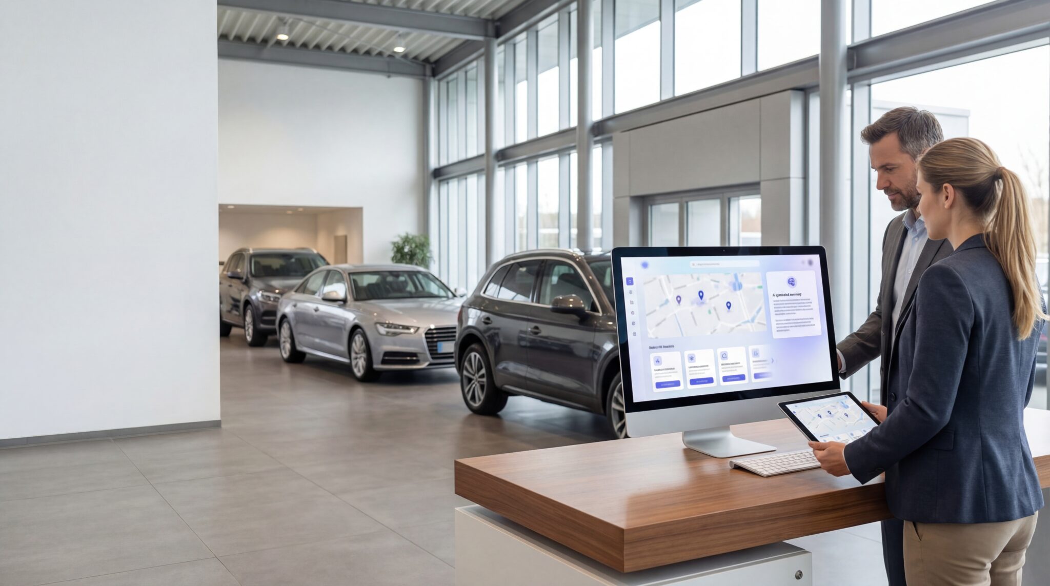 Berater im Autohaus prüfen Sichtbarkeit in Google, Maps und KI-Antworten