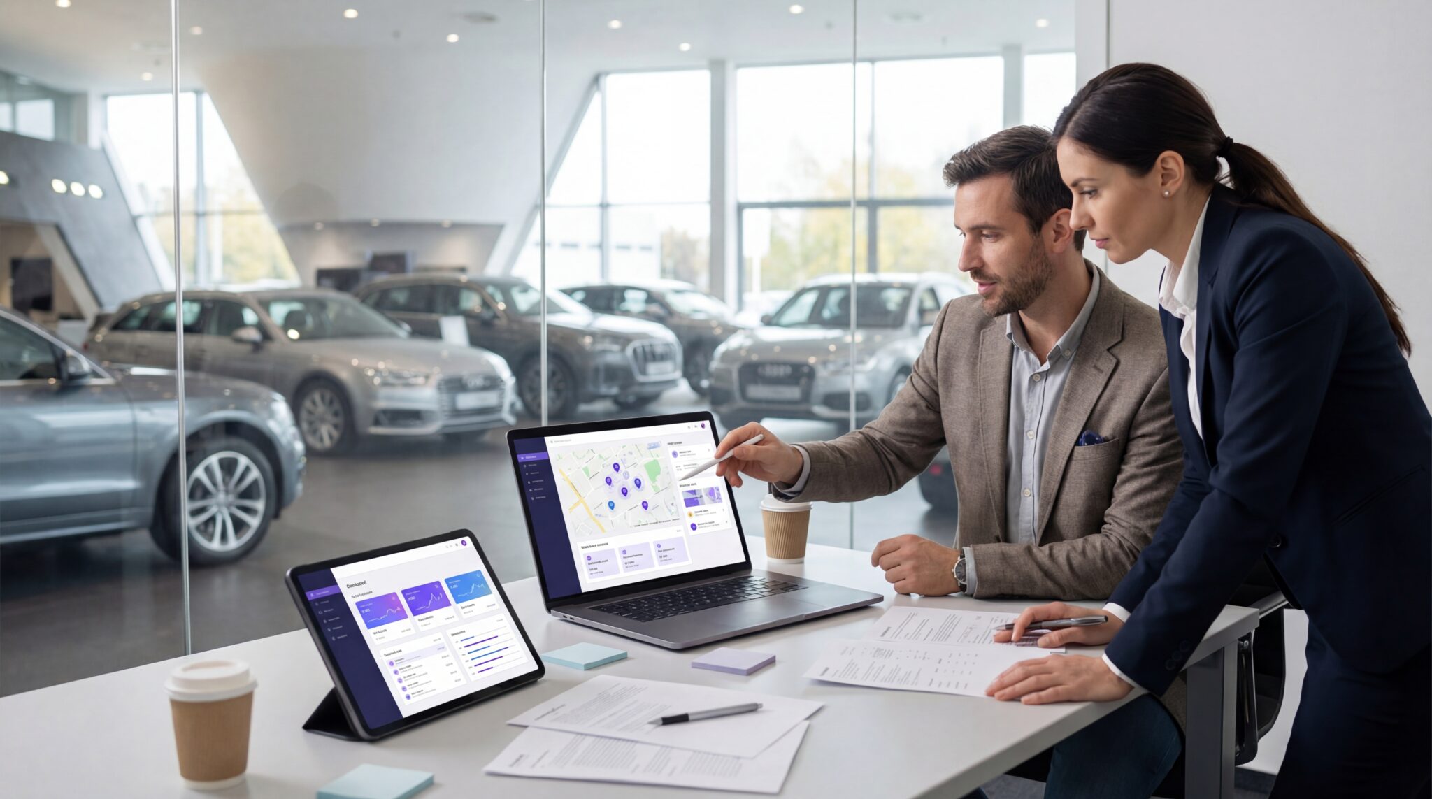 Berater analysieren lokale Sichtbarkeit und Prioritäten für ein Autohaus