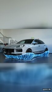 Porsche SUV während einer digitalen Enthüllung aus einem Eisblock