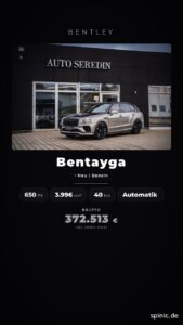 Bentley Bentayga in einer digitalen Premium-Fahrzeugpräsentation