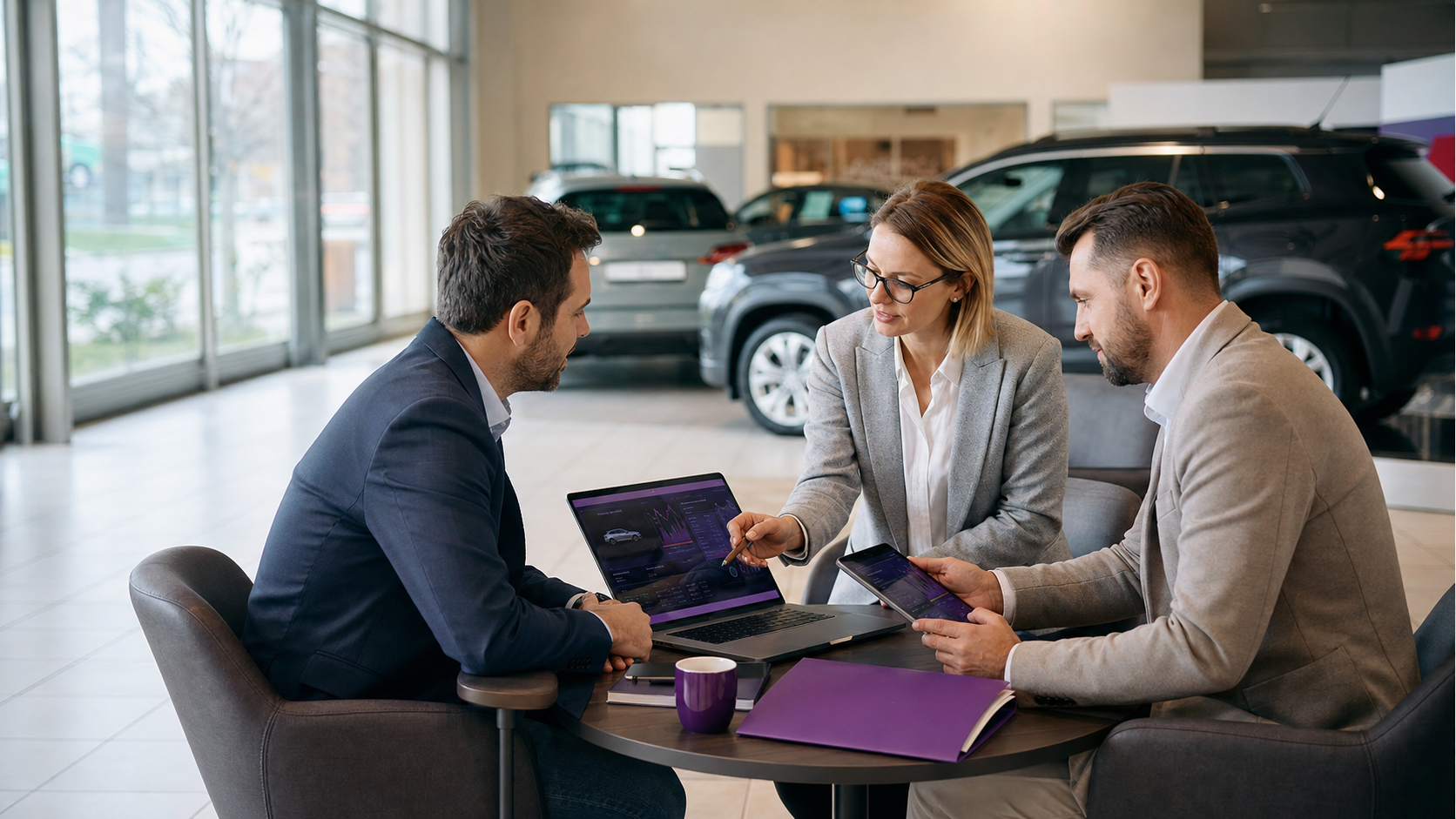 Technologiepartner und Autohaus besprechen gemeinsam eine Spinic-Integration