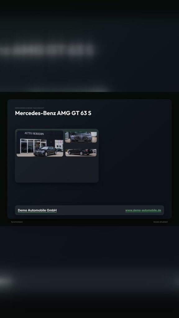 Mercedes-Benz AMG GT 63 S im automatisierten Fahrzeug-Posteingang von Spinic