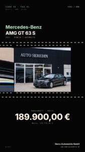 Mercedes-Benz AMG GT 63 S in einer dunklen Filmstreifen-Fahrzeugpräsentation