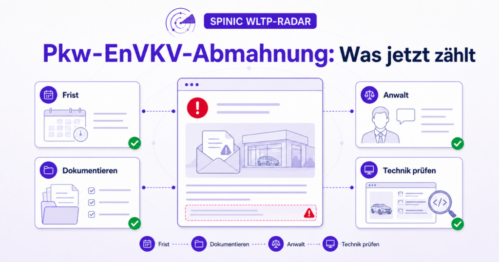 Technische Schritte nach einer Pkw-EnVKV-Abmahnung: Frist beachten, Zustand dokumentieren, Anwalt einschalten und Technik prüfen