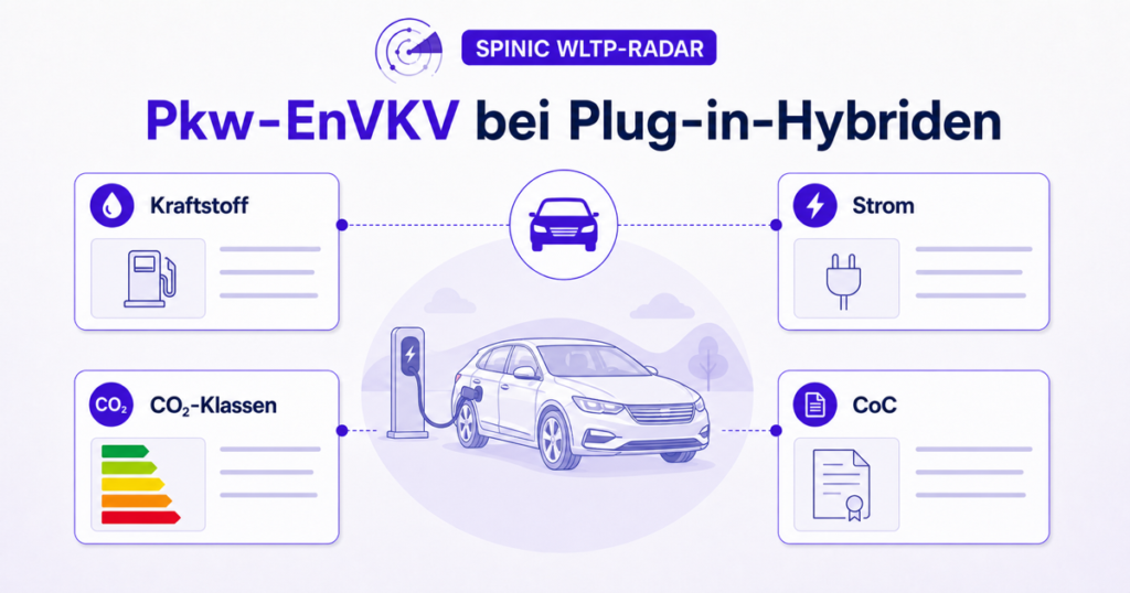Pkw-EnVKV-Daten eines Plug-in-Hybrids: Kraftstoff, Strom, CO₂-Klassen und CoC als getrennte Datenfelder