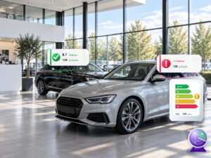 Fahrzeuge in einem modernen Autohaus. Symbolbild.